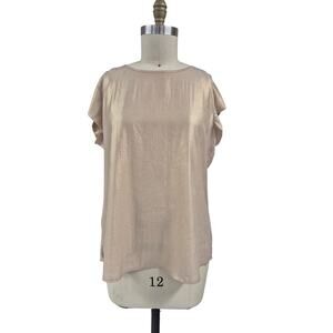 Chico's 100% Polyester Metallic Gold Top Sz 2 L/XL NWOT